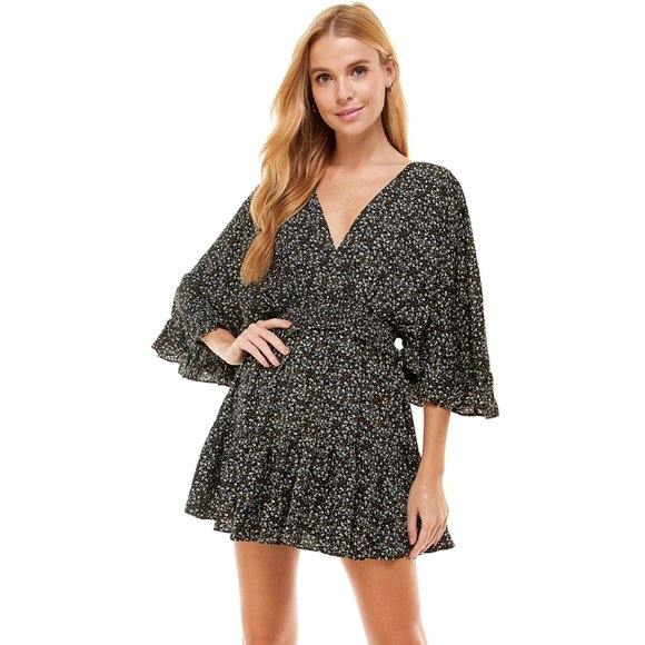 TCEC | NWOT | Floral Print Chiffon Skort Dress | S | Black | CP9448 - Picture 1 of 6